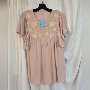 Hayden Soft Pink Blouse  Floral Embroidery Spring Top Size S